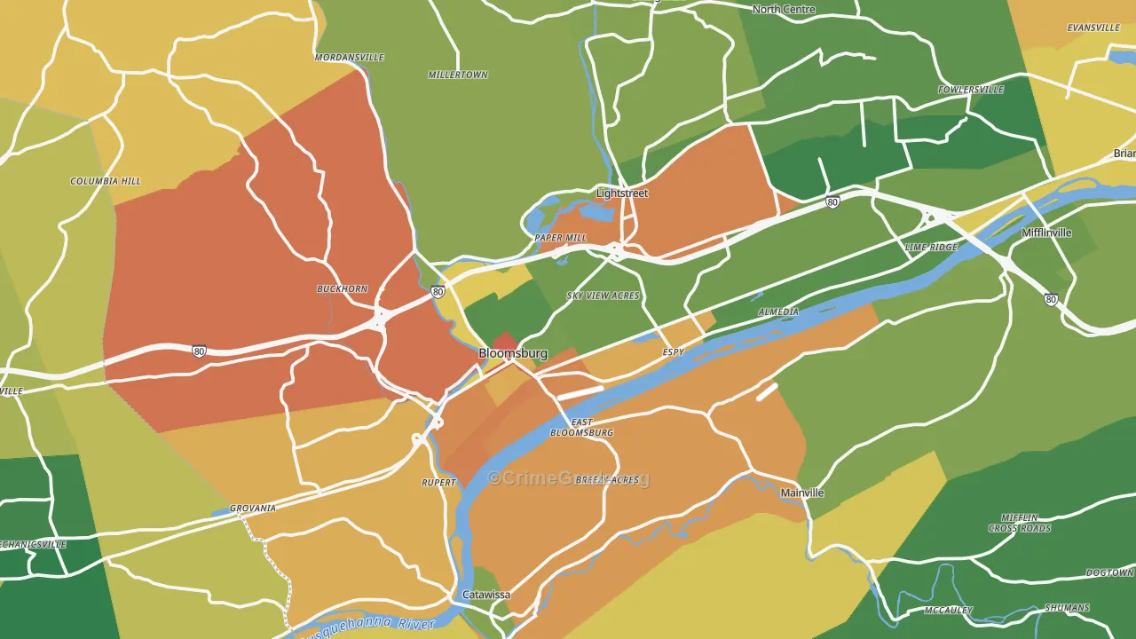Bloomsburg, PA Map of Burglary Rates