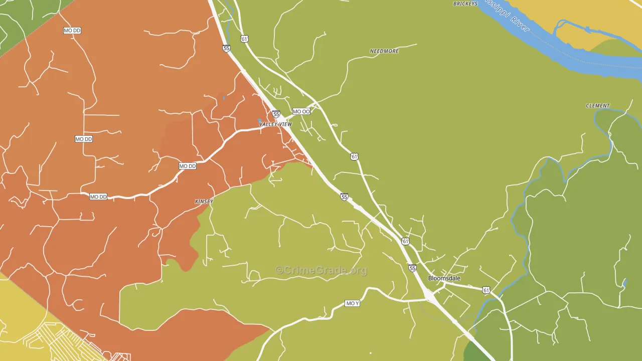 Bloomsdale, MO Map of Burglary Rates