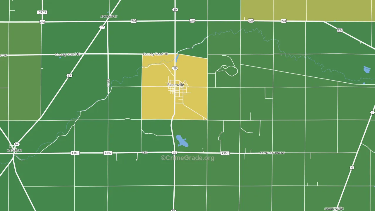 Bloomville, OH Map of Burglary Rates