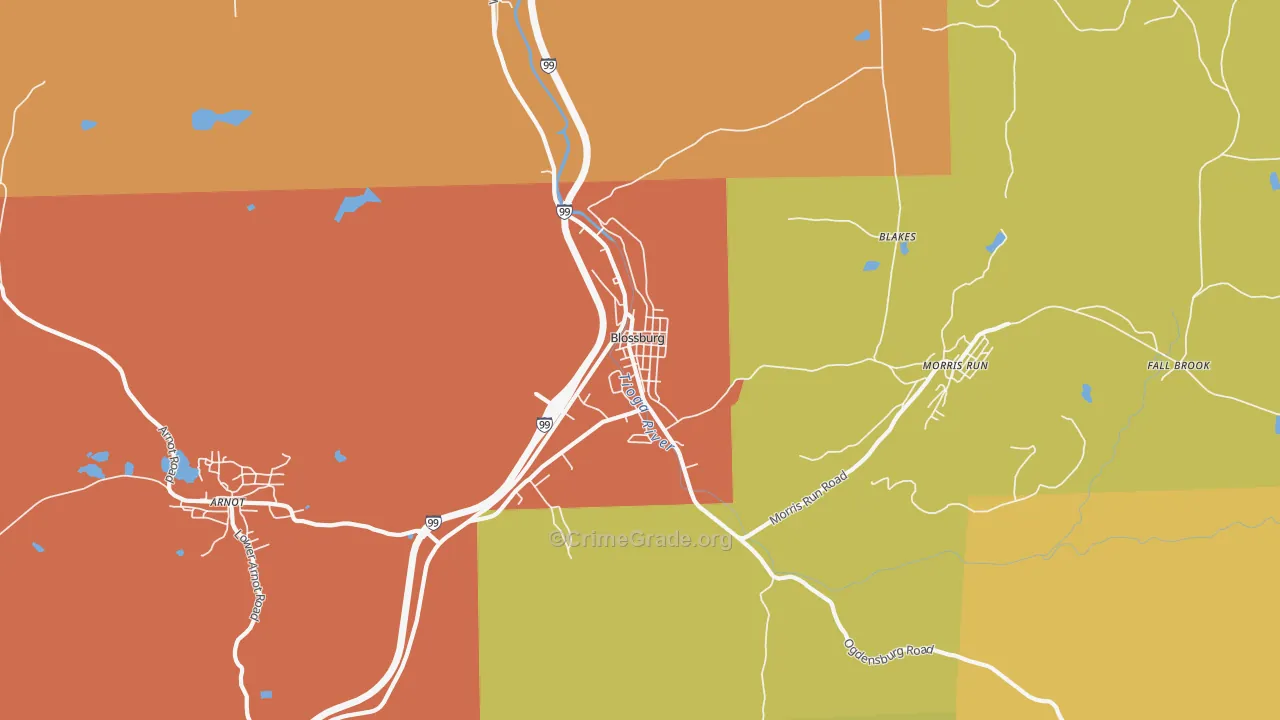 Blossburg, PA Map of Burglary Rates