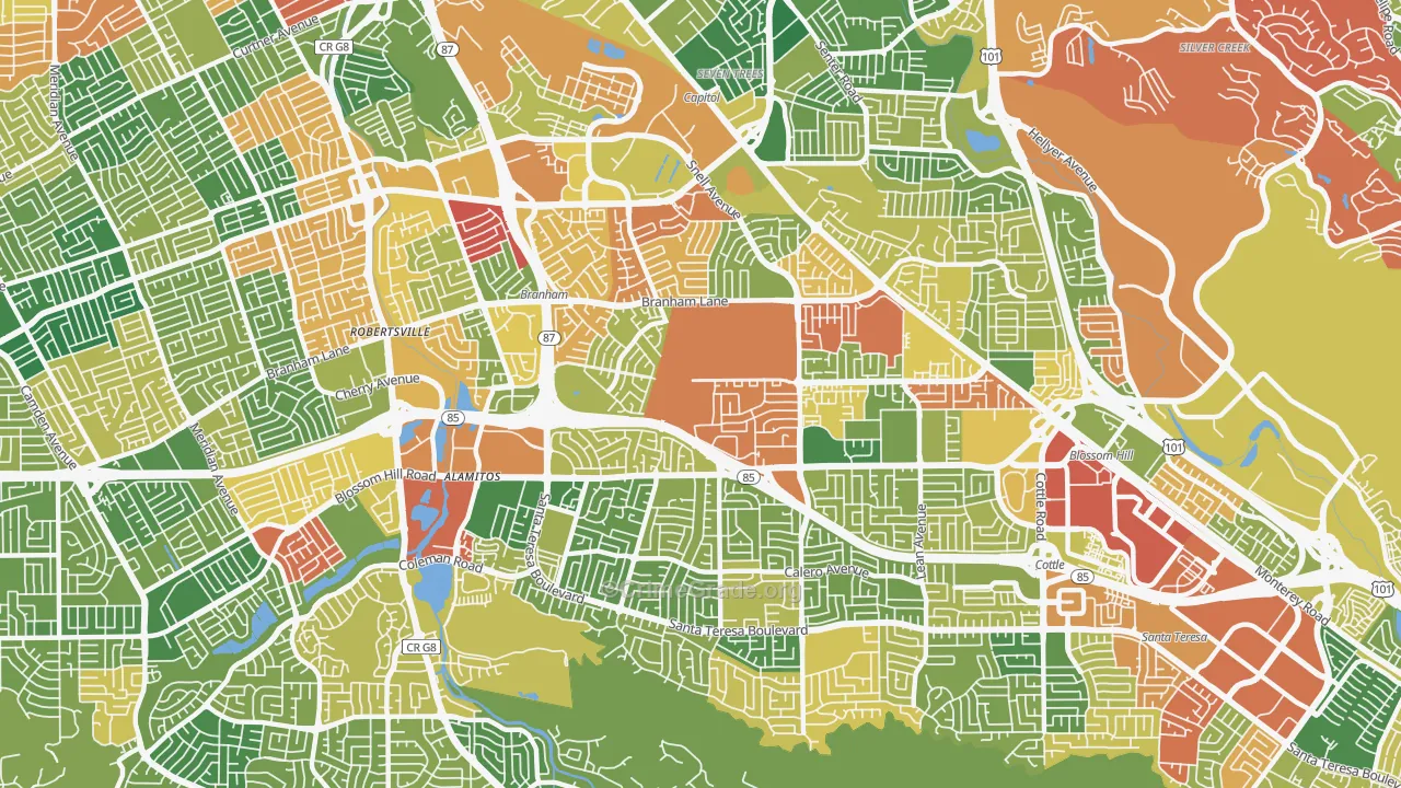 Blossom Valley, San Jose, CA Map of Burglary Rates