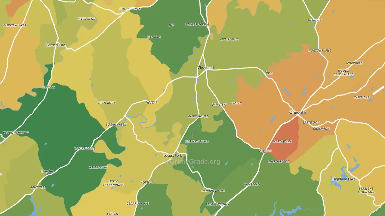 Blount County, AL Map of Burglary Rates