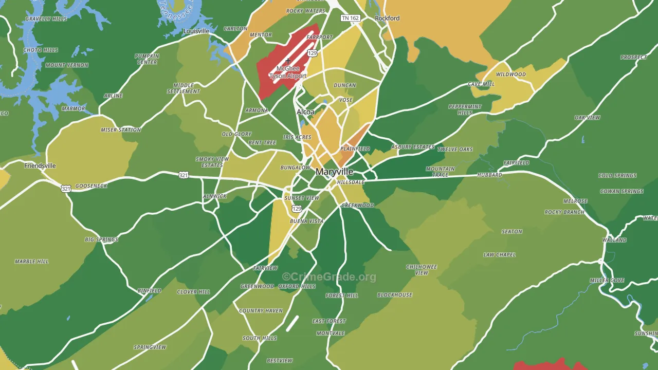 Blount County, TN Map of Burglary Rates