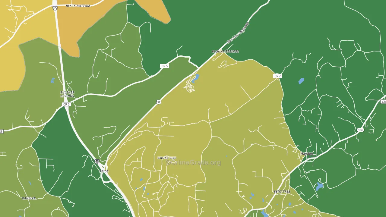Blount Springs, AL Map of Burglary Rates