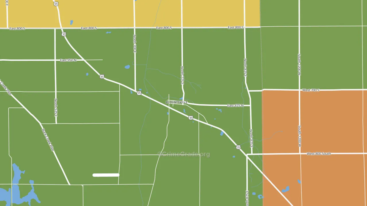 Blountsville, IN Map of Burglary Rates