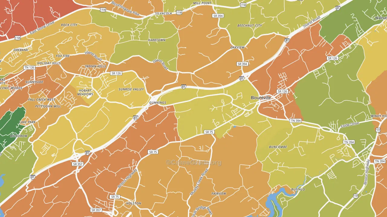 Blountville, TN Map of Burglary Rates