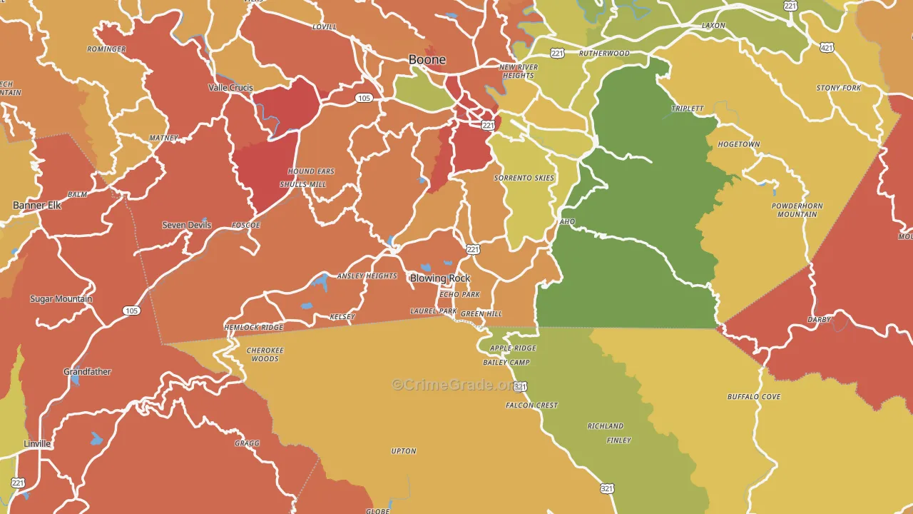 Blowing Rock, NC Map of Burglary Rates