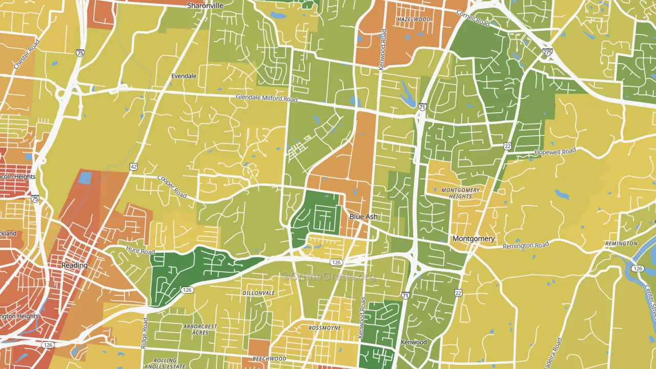 Blue Ash, OH Map of Burglary Rates