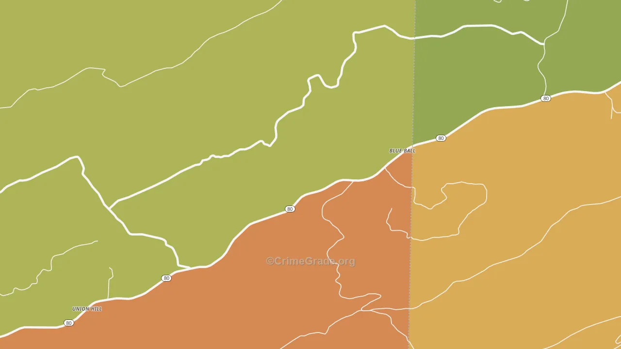 Blue Ball, AR Map of Burglary Rates