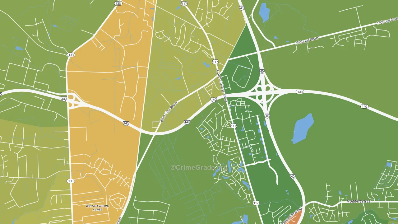 Blue Clay Farms, NC Map of Burglary Rates