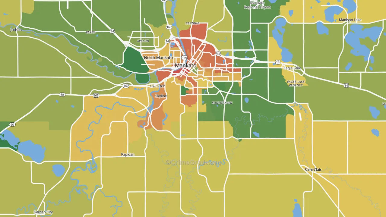 Blue Earth County, MN Map of Burglary Rates
