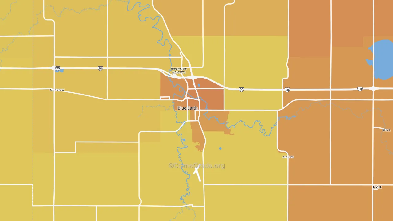 Blue Earth, MN Map of Burglary Rates
