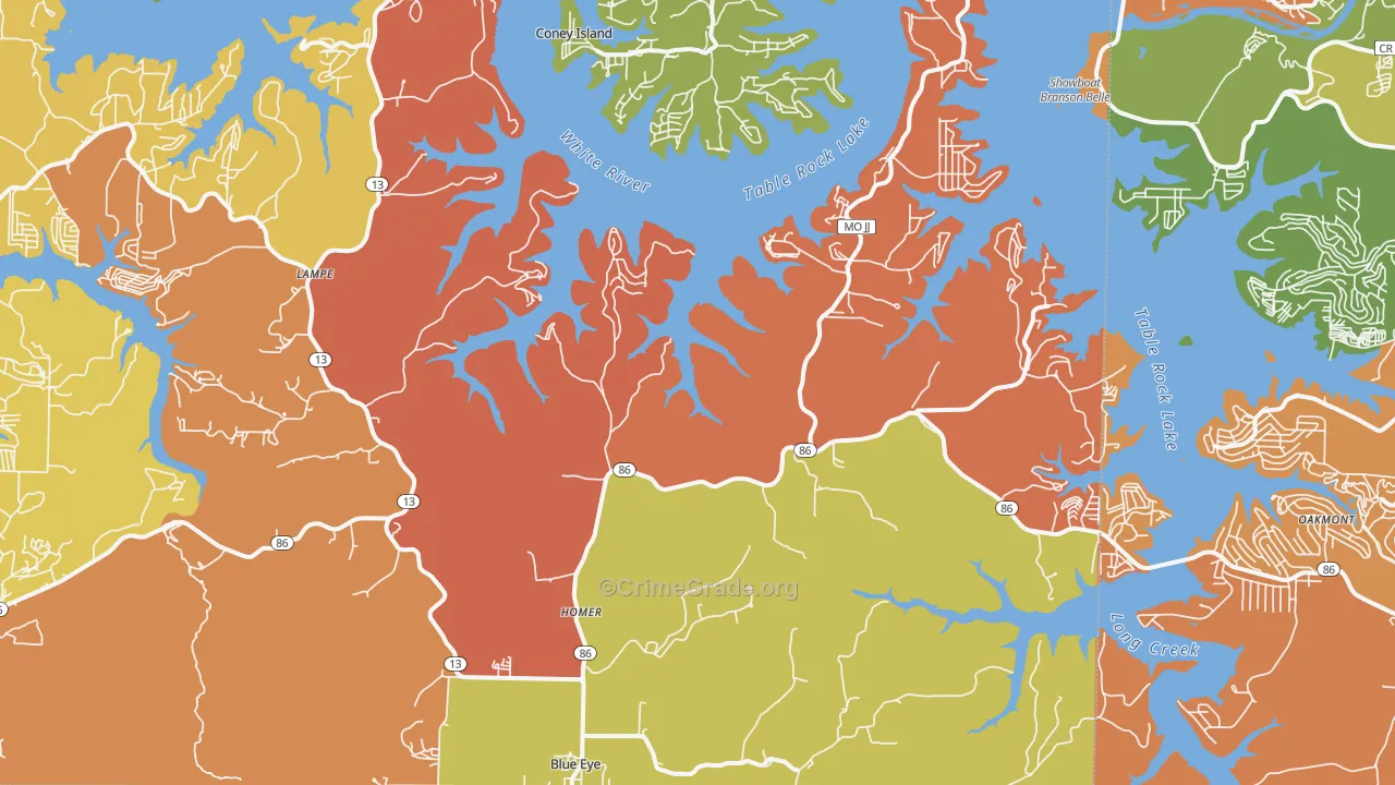 Blue Eye, MO Map of Burglary Rates