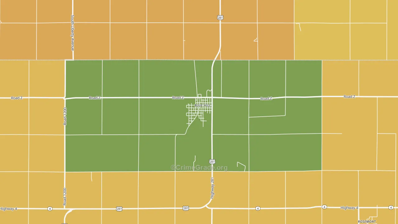 Blue Hill, NE Map of Burglary Rates