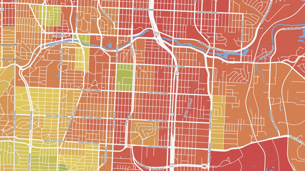 Blue Hills, Kansas City, MO Map of Burglary Rates