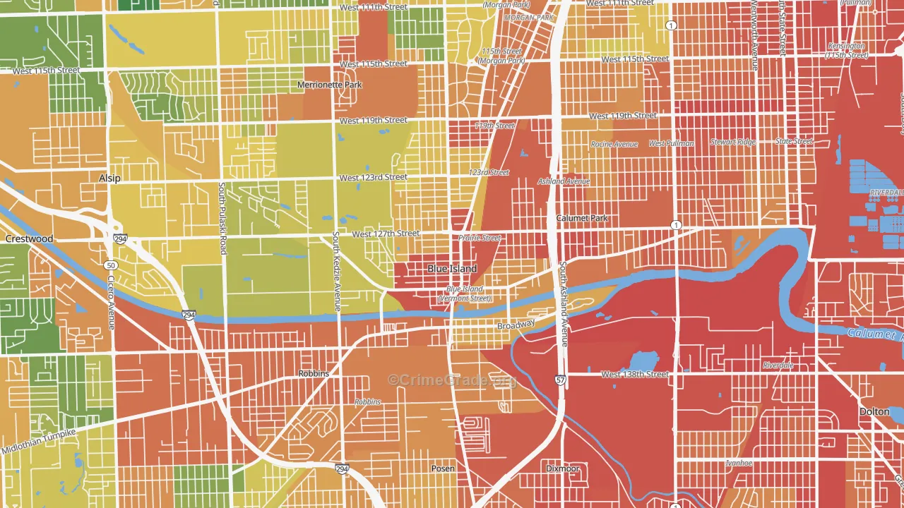 Blue Island, IL Map of Burglary Rates