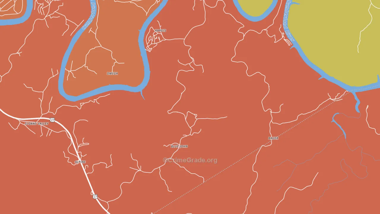 Blue John, KY Map of Burglary Rates