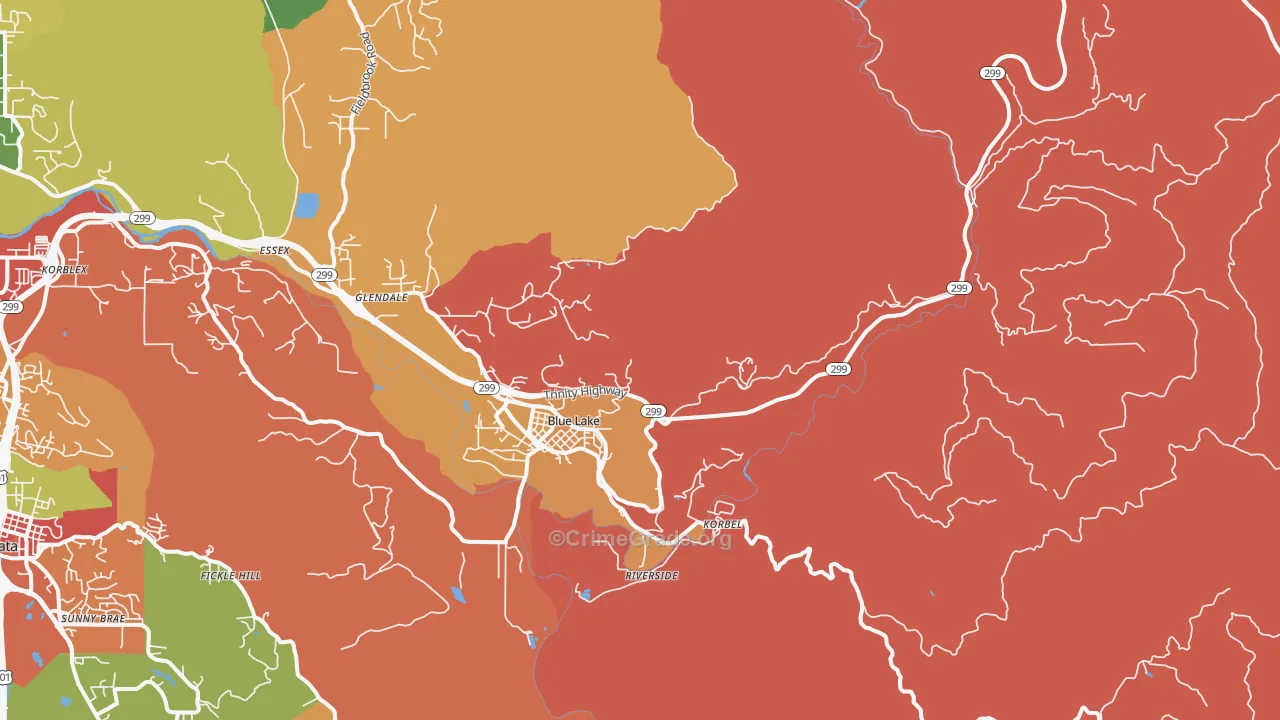 Blue Lake, CA Map of Burglary Rates