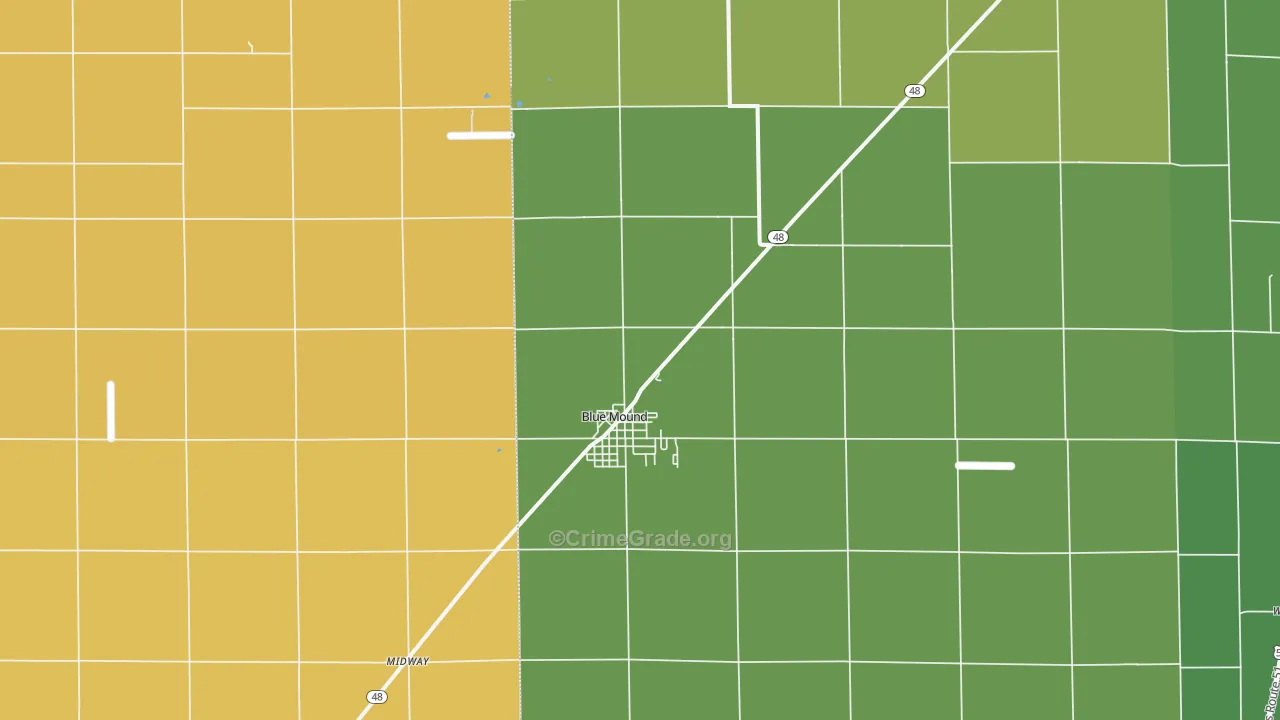 Blue Mound, IL Map of Burglary Rates