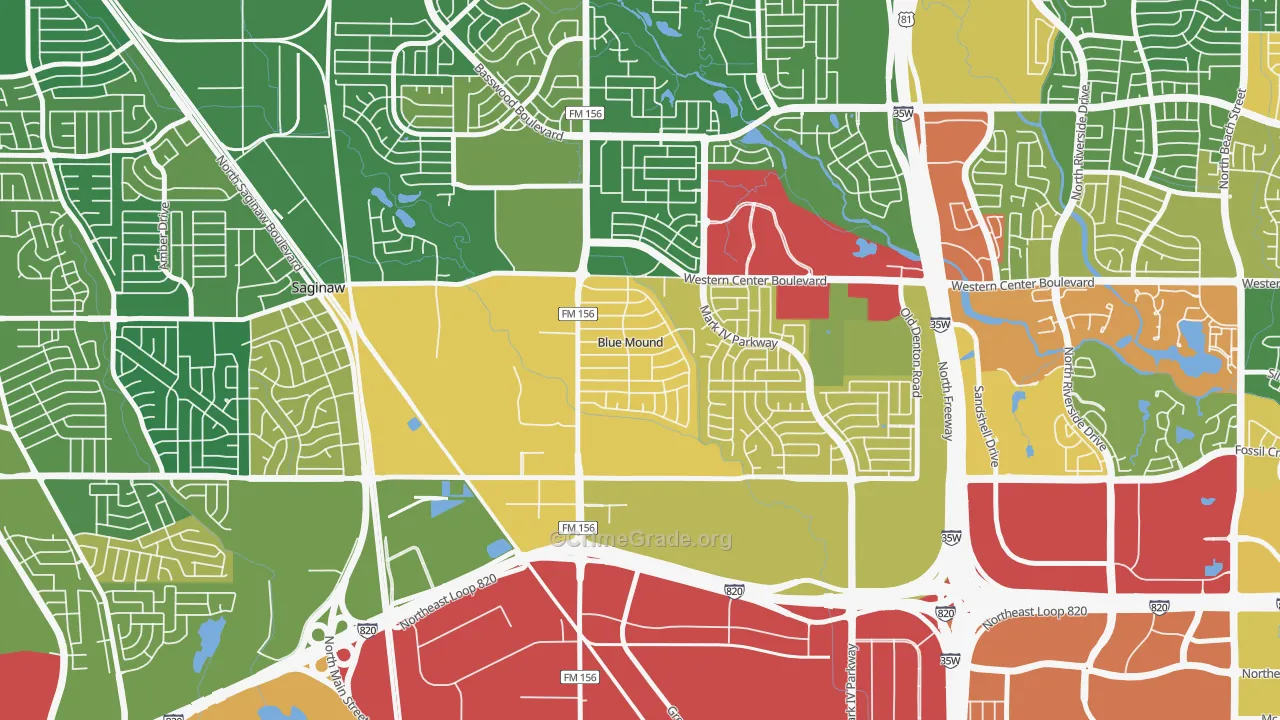 Blue Mound, TX Map of Burglary Rates