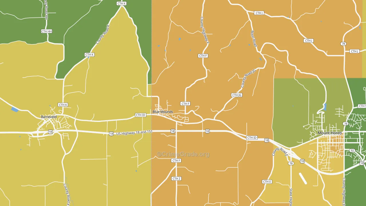 Blue Mounds, WI Map of Burglary Rates