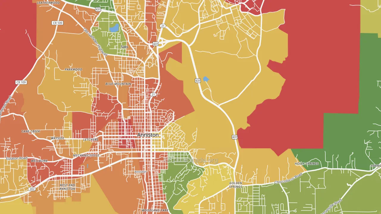 Blue Mountain, AL Map of Burglary Rates
