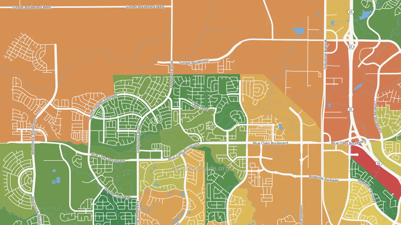 Blue Oaks, Roseville, CA Map of Burglary Rates