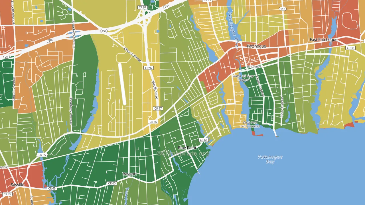 Blue Point, NY Map of Burglary Rates