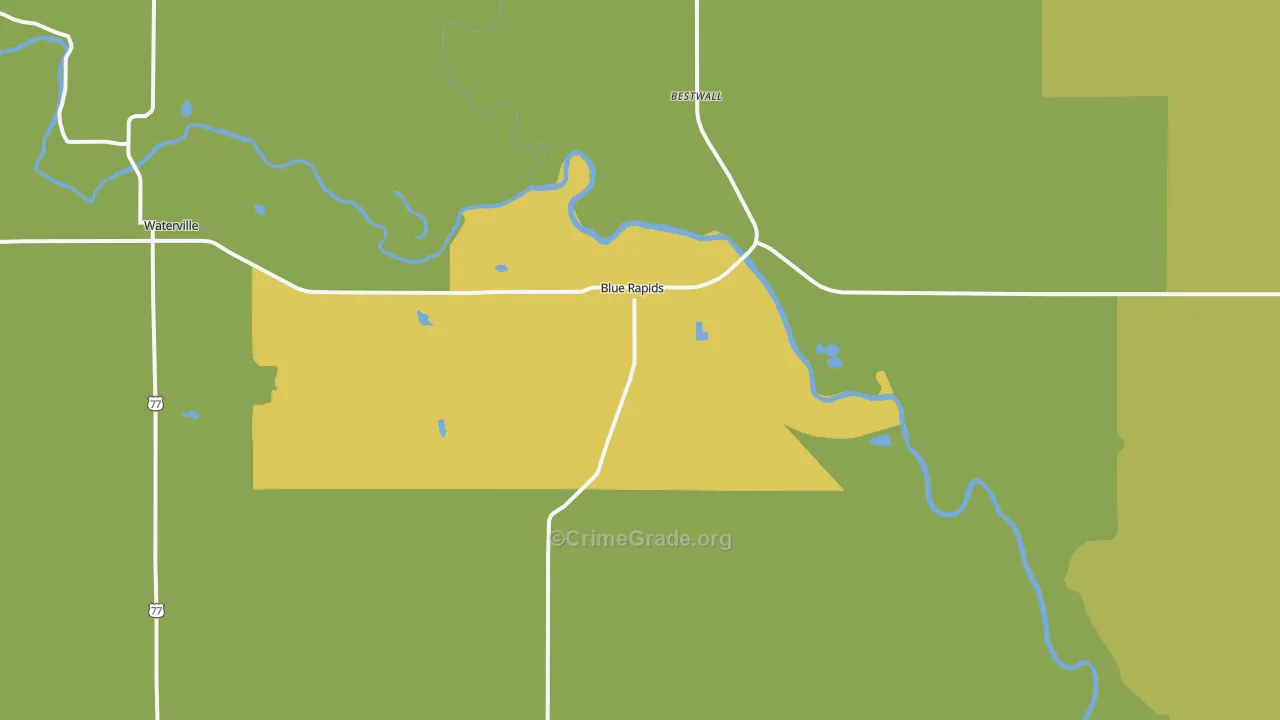 Blue Rapids, KS Map of Burglary Rates