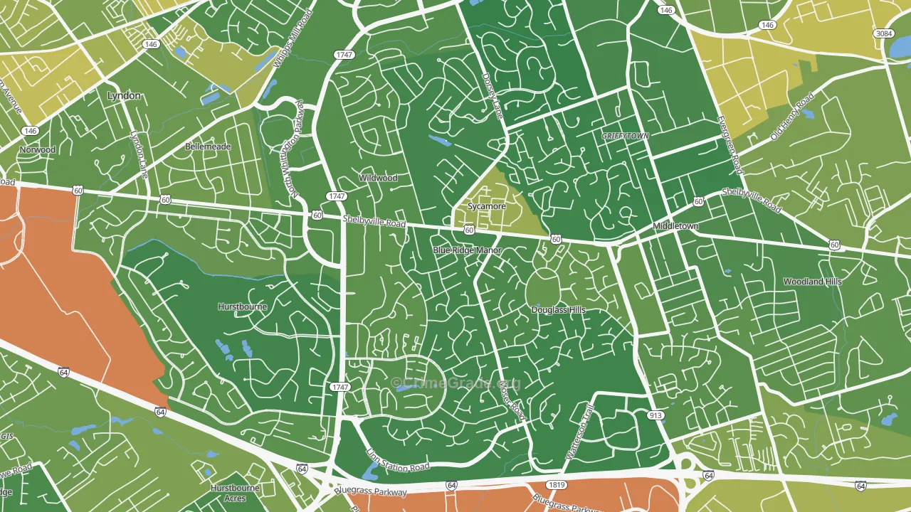 Blue Ridge Manor, KY Map of Burglary Rates