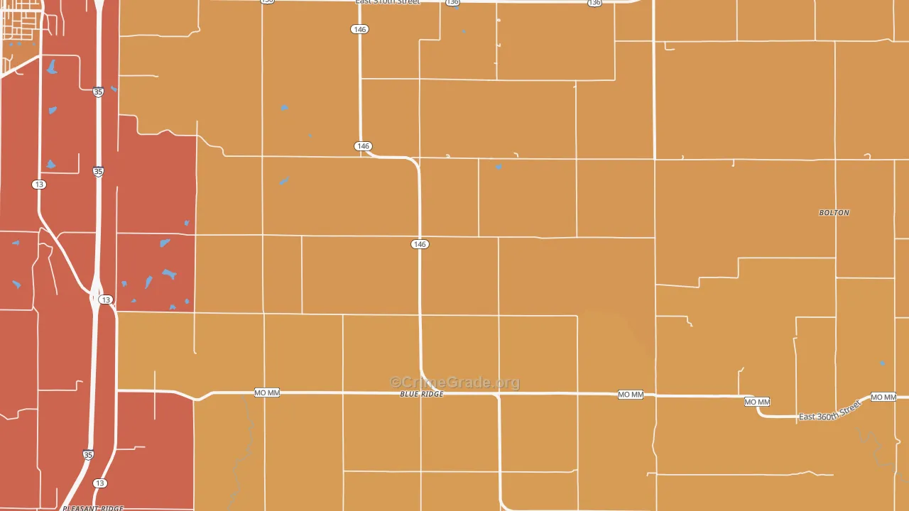 Blue Ridge, MO Map of Burglary Rates