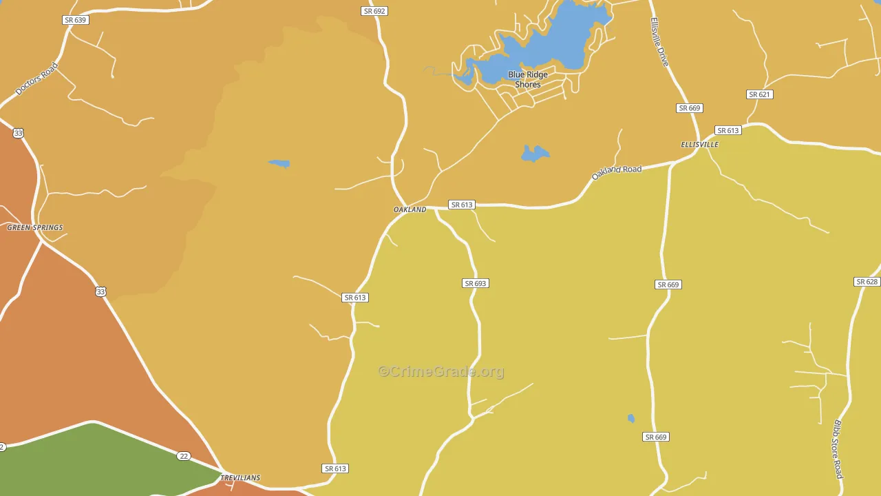 Blue Ridge Shores, VA Map of Burglary Rates