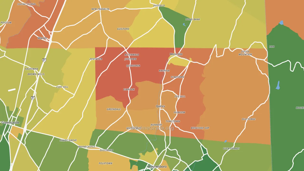 Blue Ridge Summit, PA Map of Burglary Rates