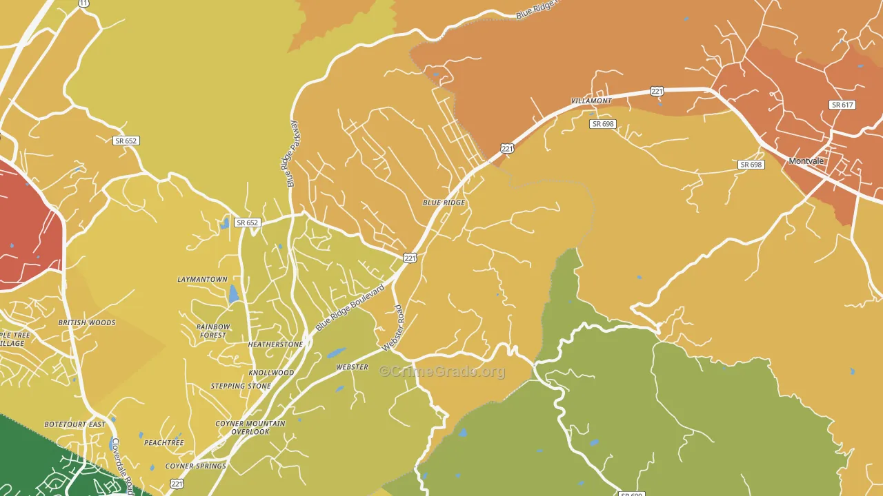 Blue Ridge, VA Map of Burglary Rates