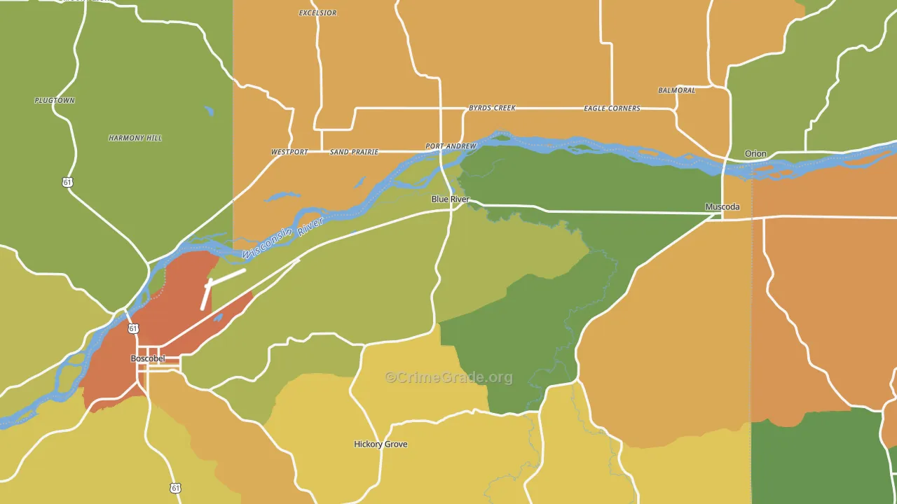 Blue River, WI Map of Burglary Rates