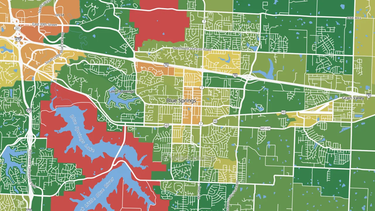 Blue Springs, MO Map of Burglary Rates