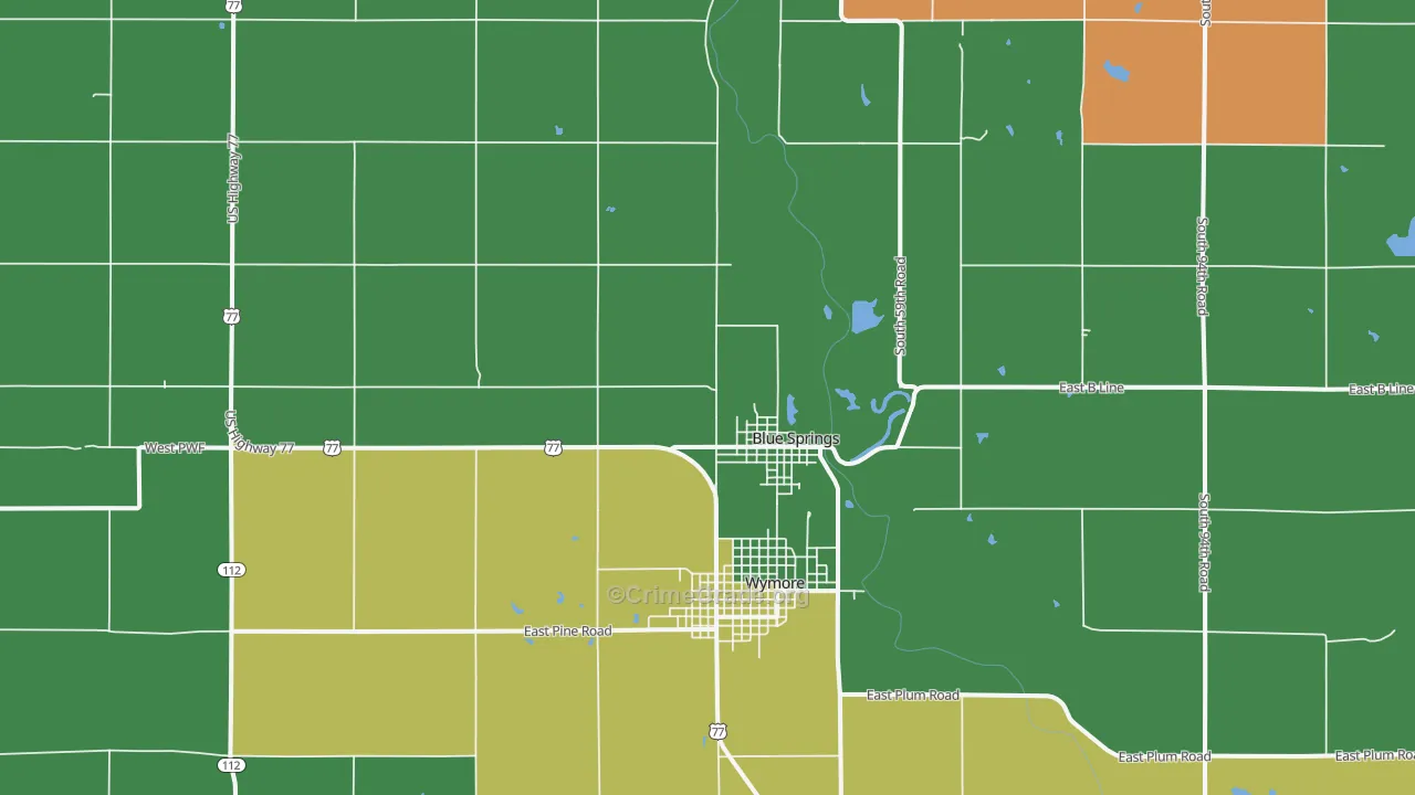 Blue Springs, NE Map of Burglary Rates