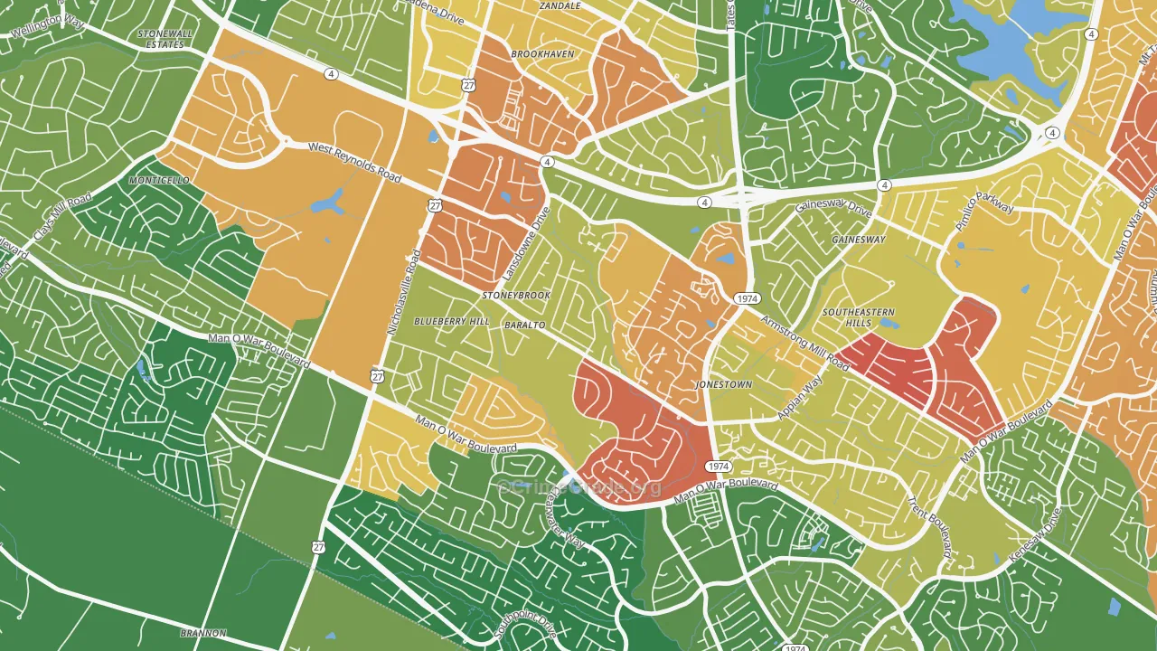 Blueberry Hill-Brigadoon-Stoneybrook, Lexington, KY Map of Burglary Rates