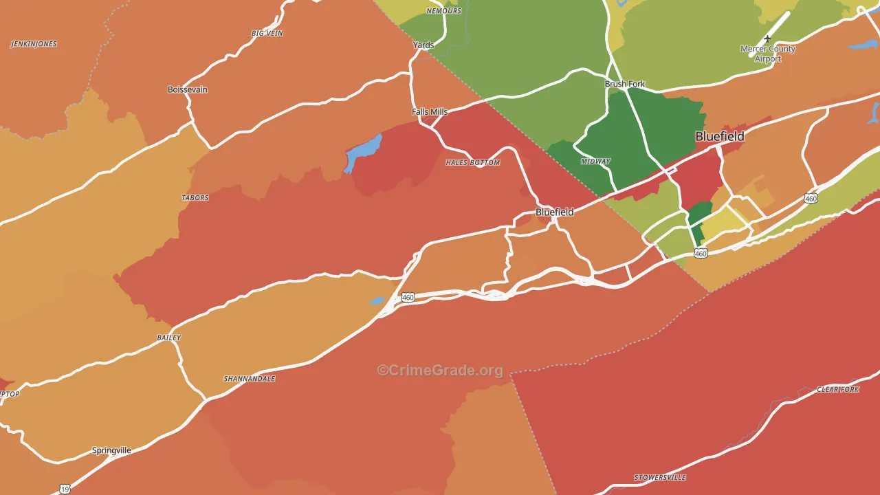 Bluefield, VA Map of Burglary Rates