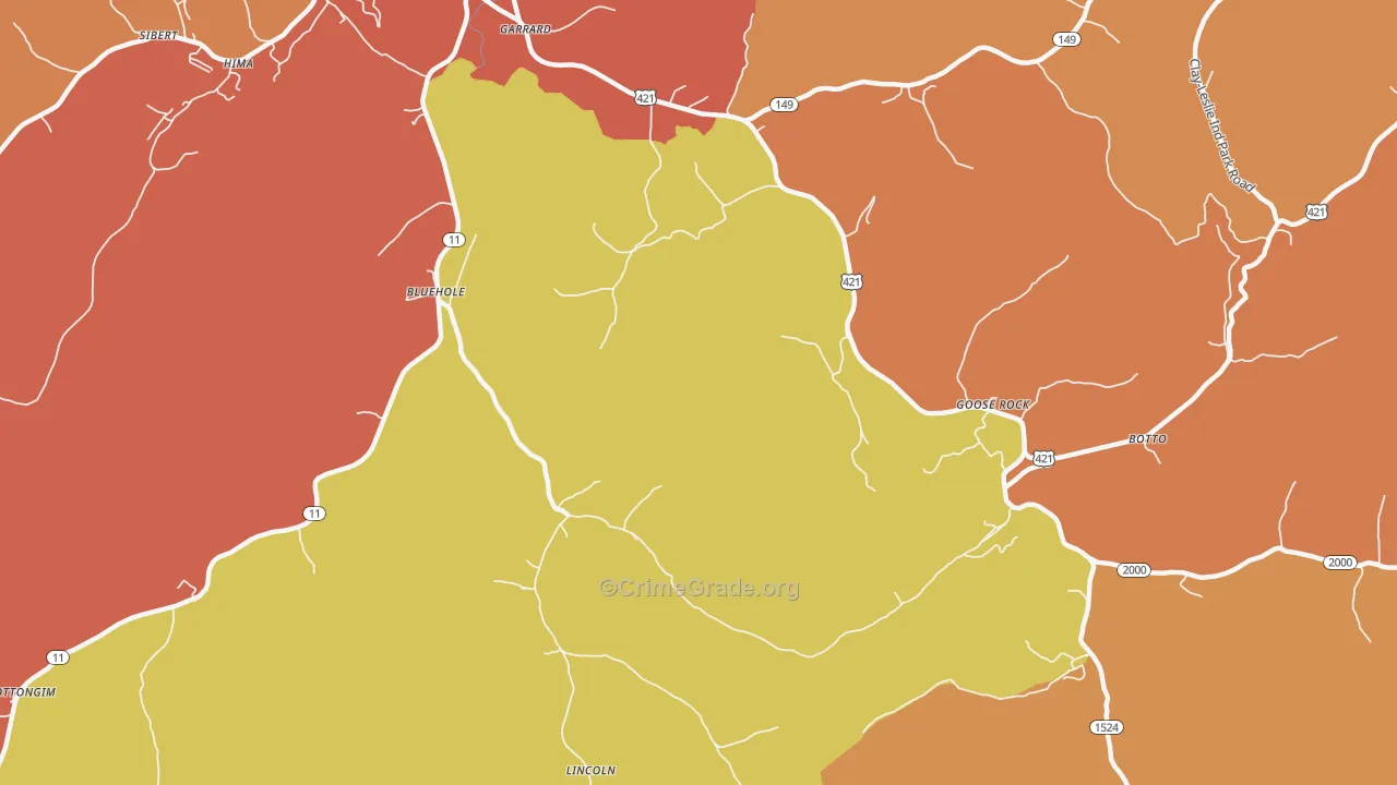 Bluehole, KY Map of Burglary Rates