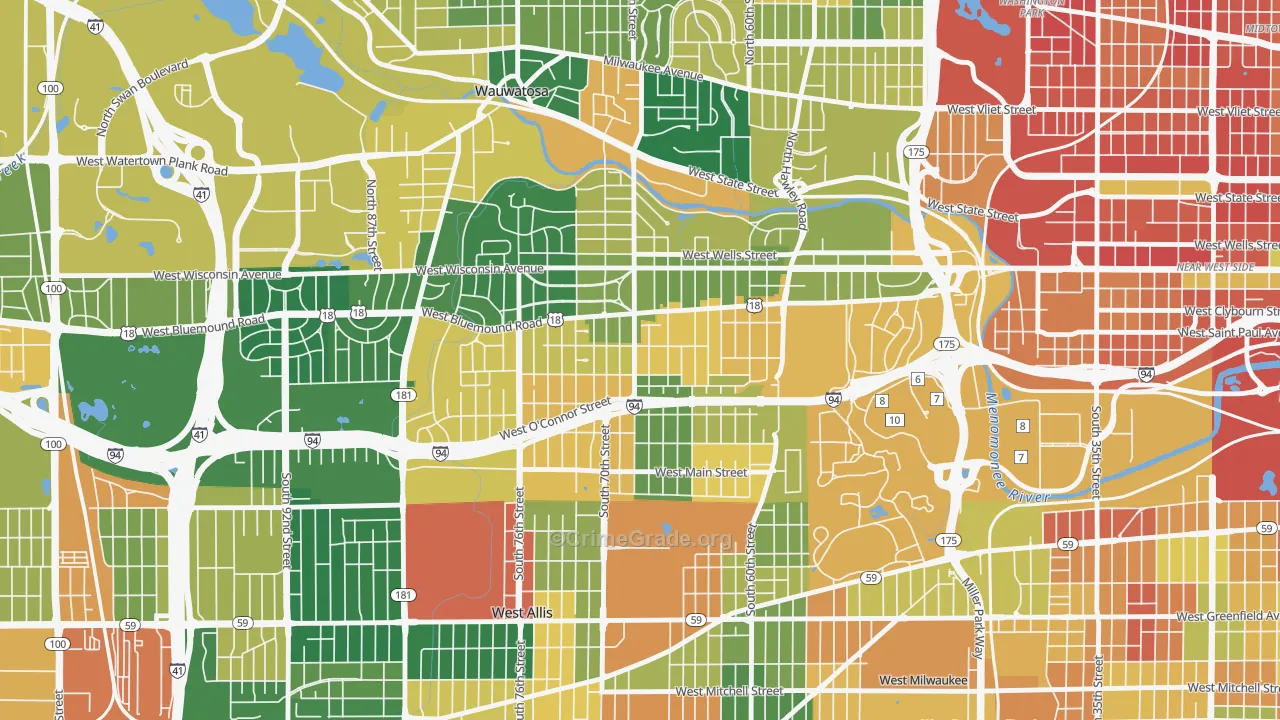 Bluemound Heights, Milwaukee, WI Map of Burglary Rates
