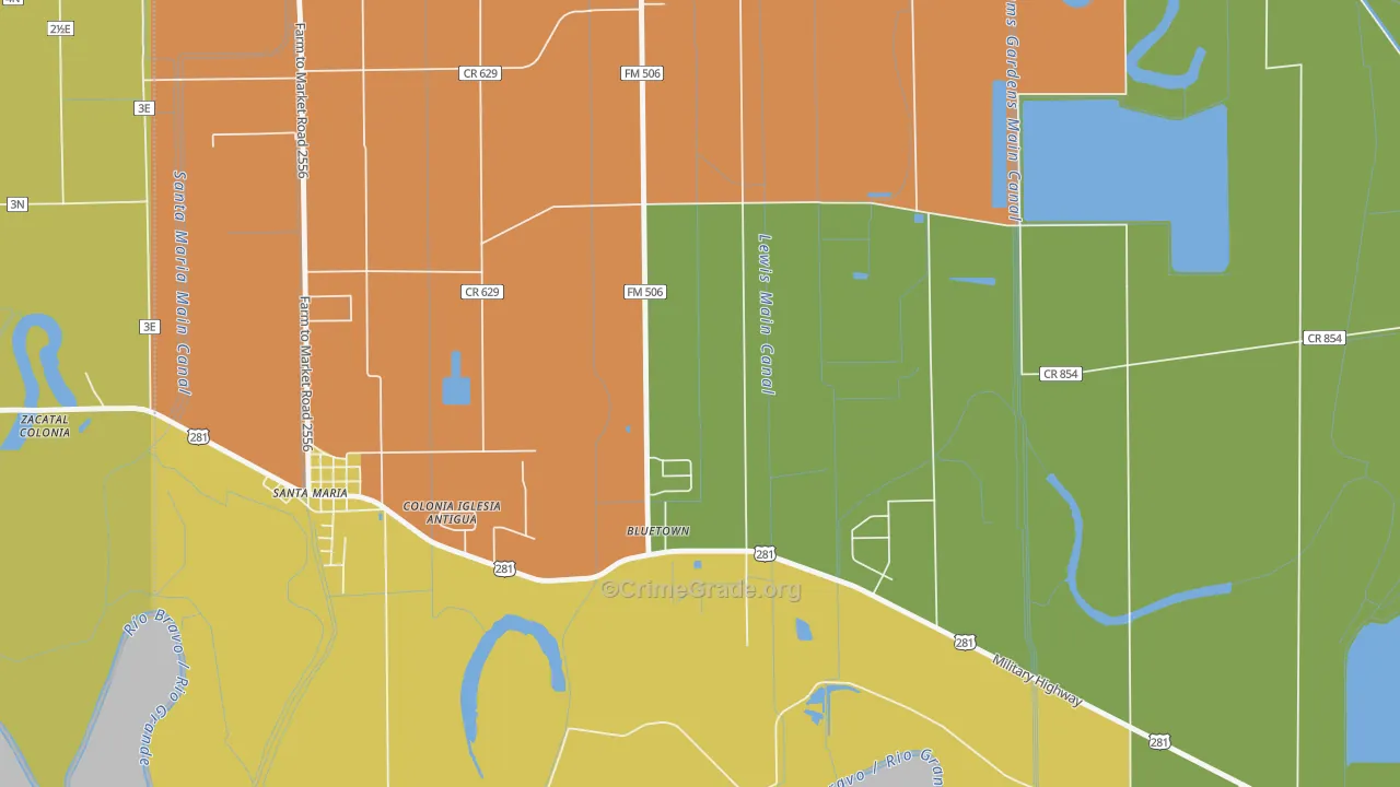 Bluetown, TX Map of Burglary Rates