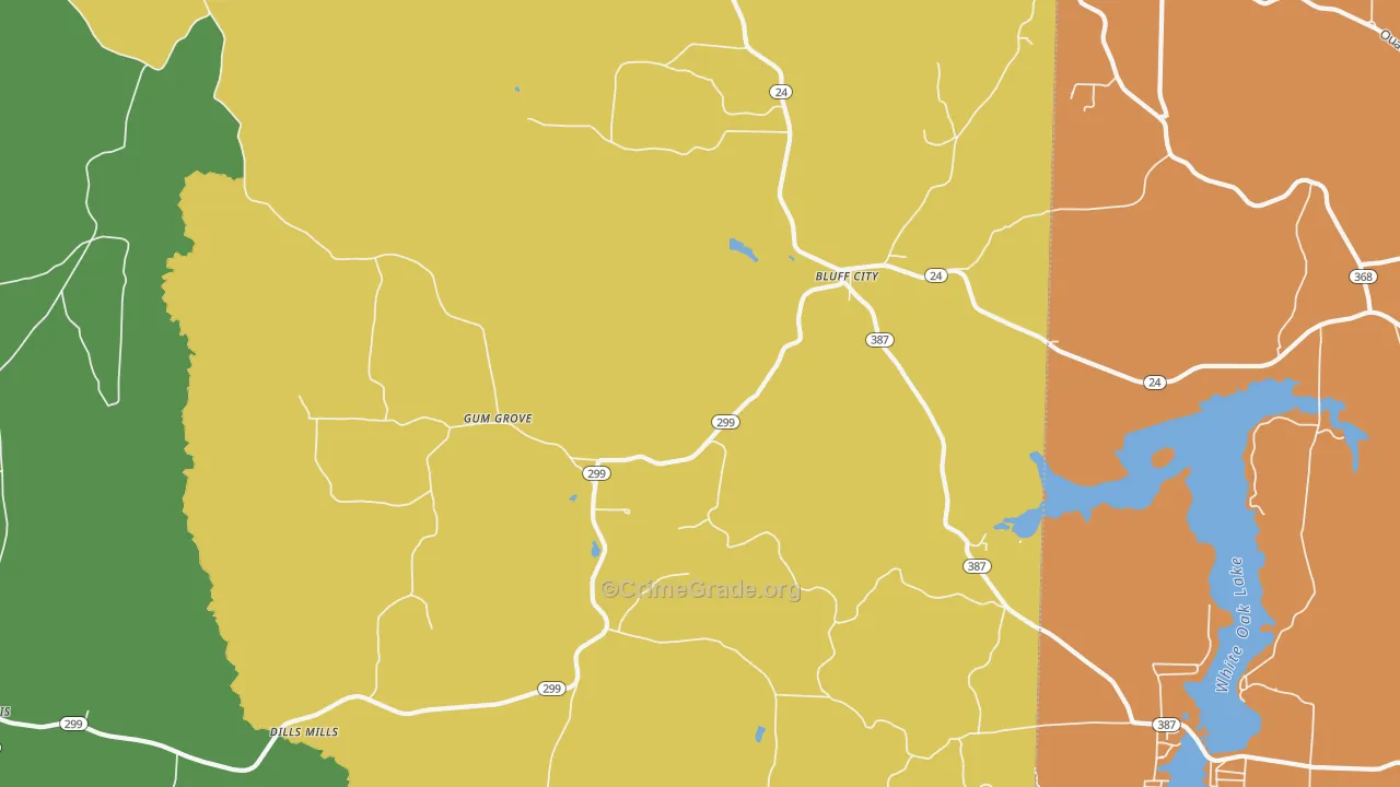 Bluff City, AR Map of Burglary Rates