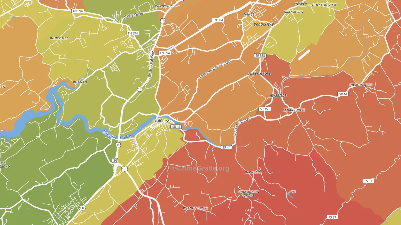 Bluff City, TN Map of Burglary Rates