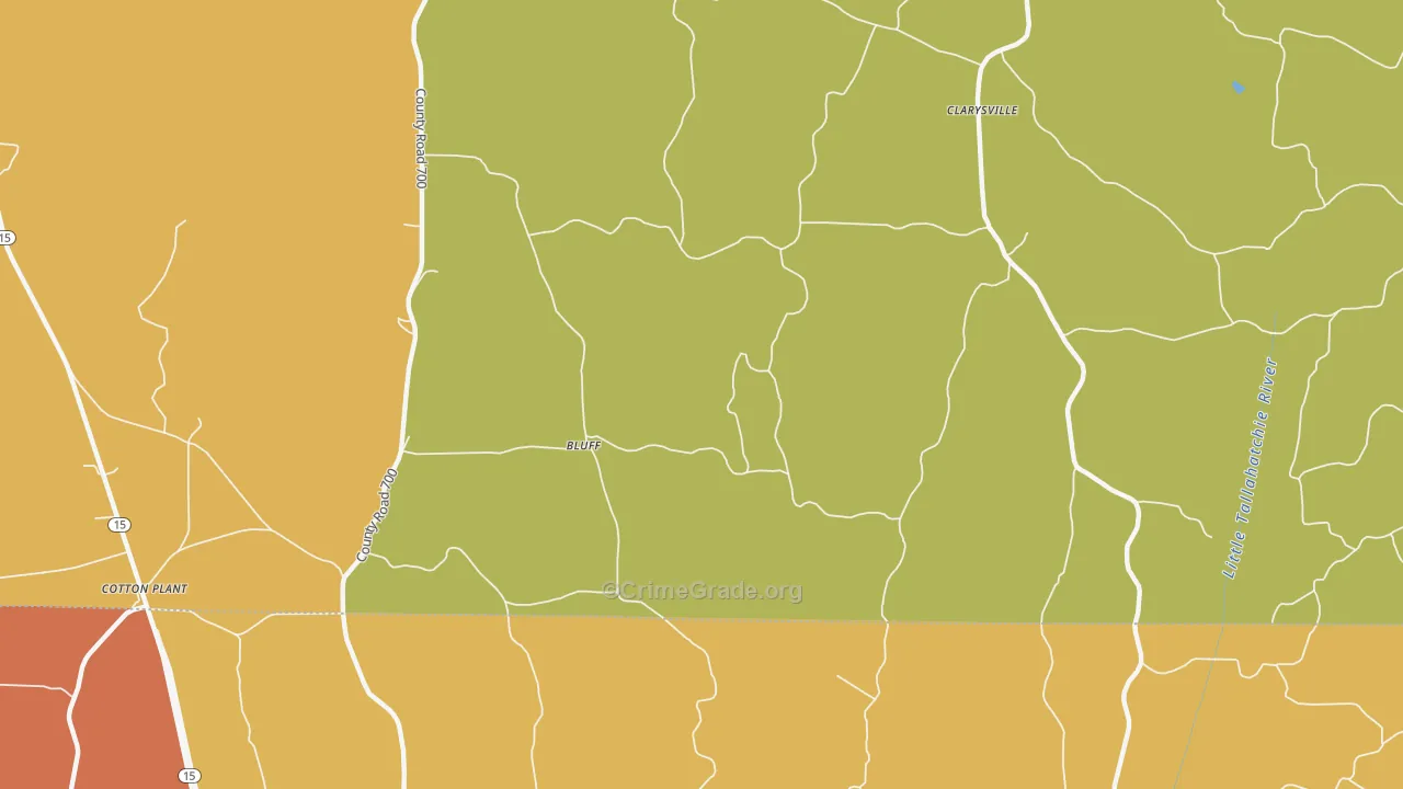 Bluff, MS Map of Burglary Rates