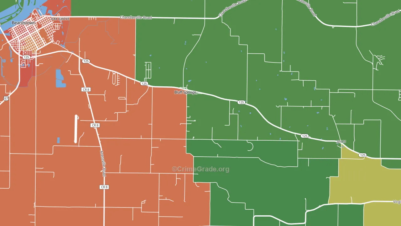 Bluff Springs, IL Map of Burglary Rates