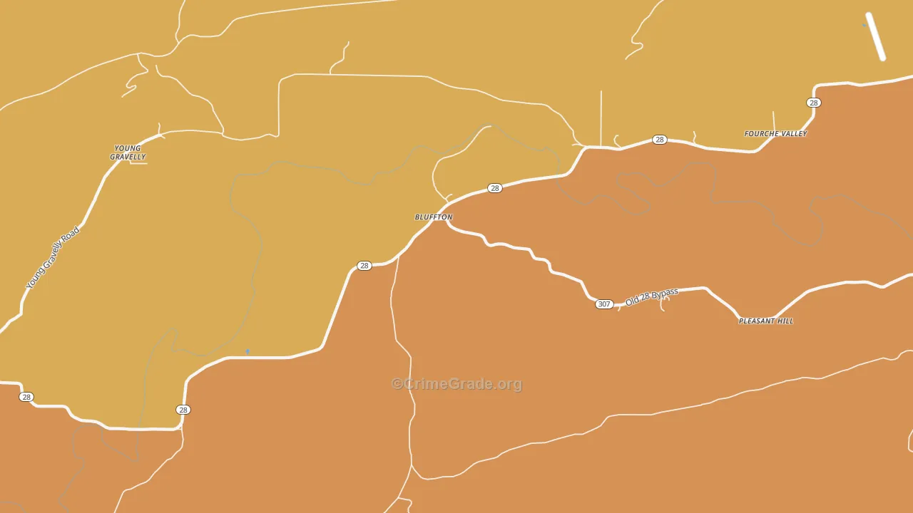 Bluffton, AR Map of Burglary Rates
