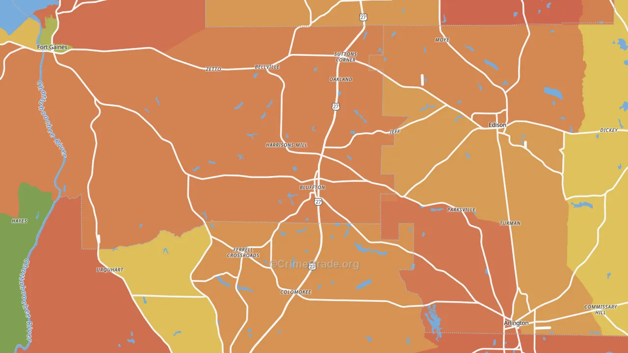 Bluffton, GA Map of Burglary Rates