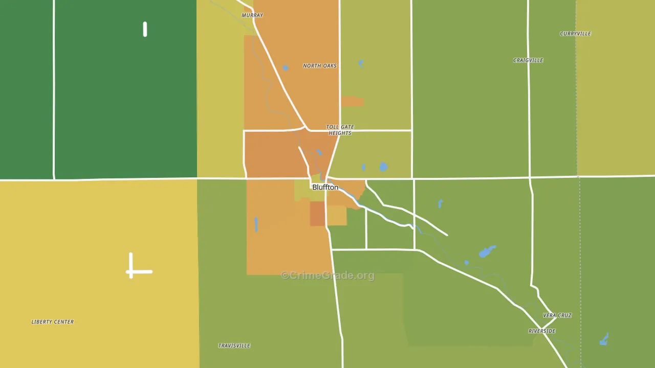 Bluffton, IN Map of Burglary Rates