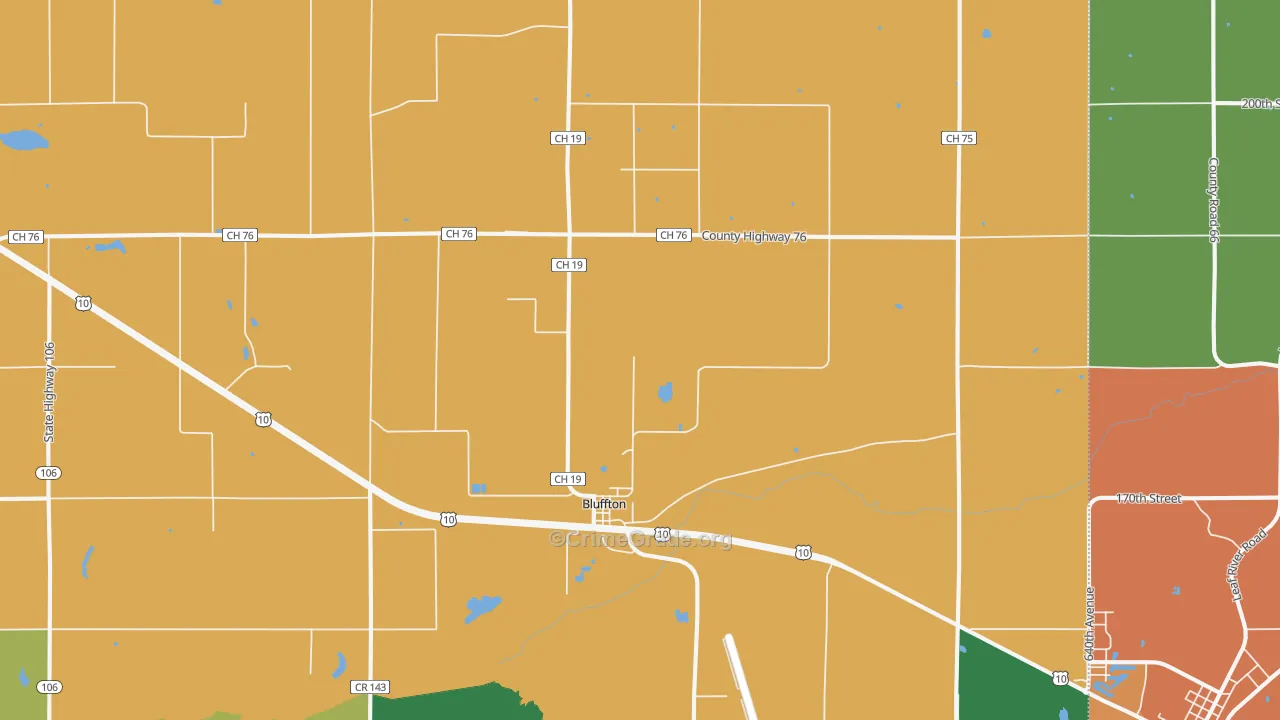 Bluffton, MN Map of Burglary Rates